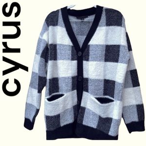 Cyrus Black and White Checkered Cardigan